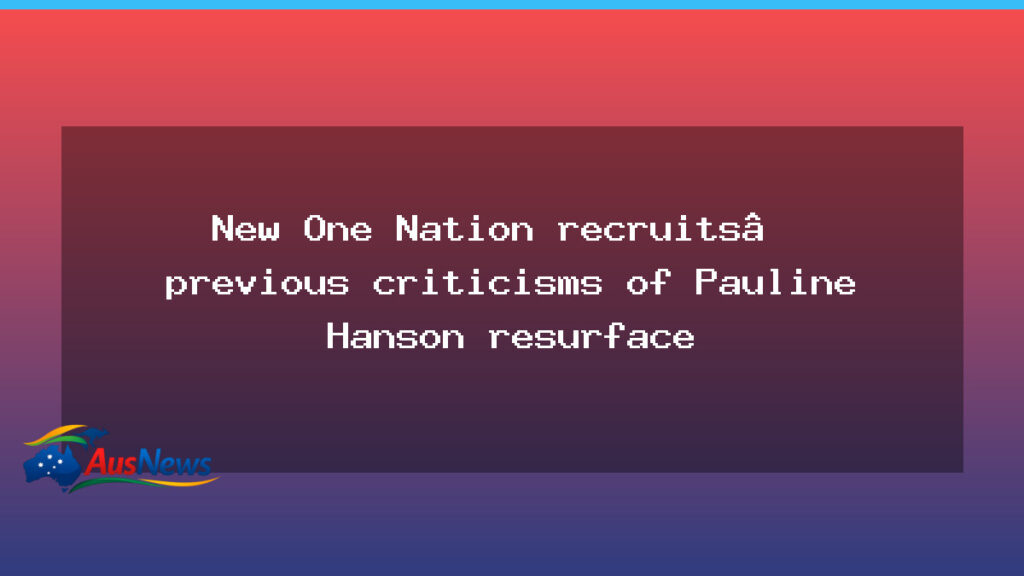 Fresh scrutiny as One Nation recruits past critiques surface - fresh scrutiny one